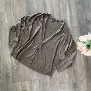 Eileen Fisher Metallic Shimmer Golden Oversized Cardigan Sweater